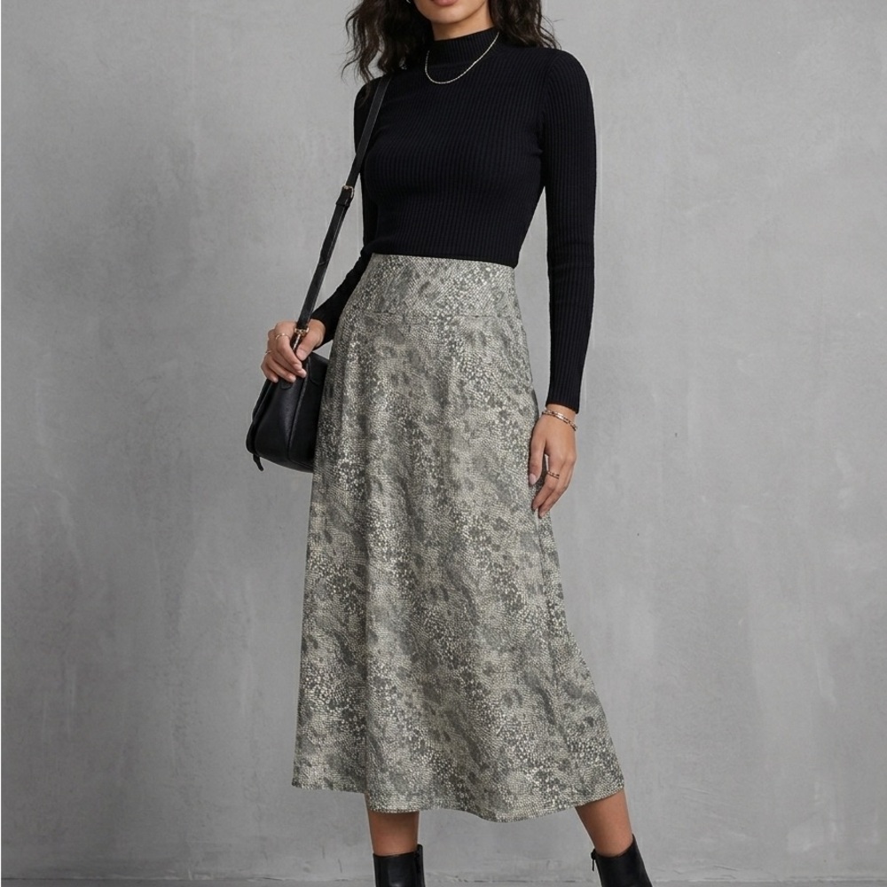 Snake Print Free People Grey Polyester Maxi Skirt 8 - Picture 1 of 10